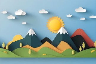 Origami de montagne et soleil